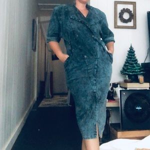 90s USA Cotton Acid Wash Midi Dress